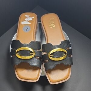Franco Sarto Black Sandals with Gold Accent